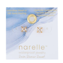 10707 Narelle 18K Yellow Gold Waterproof 5mm Square CZ Stud Earrings 0