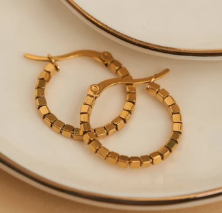 10761 Narelle 18K Yellow Gold Waterproof Square Beaded Hoop Earrings 0