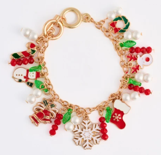 54903 Narelle Gold Tone Holiday Multi Charm Toggle Bracelet 0