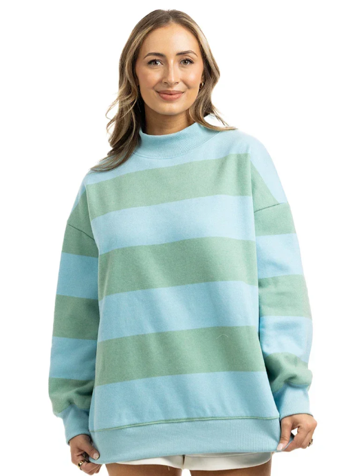 KDC-SWTS-550 Katydid Aqua & Green Striped Mockneck Sweatshirt 0
