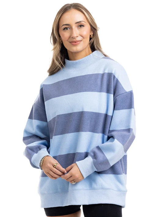 KDC-SWTS-550 Katydid Light Blue & Navy Striped Mockneck Sweatshirt 0
