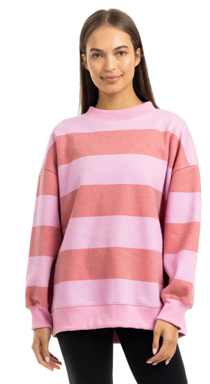 KDC-SWTS-550 Katydid Pink & Light Pink Striped Mockneck Sweatshirt 0