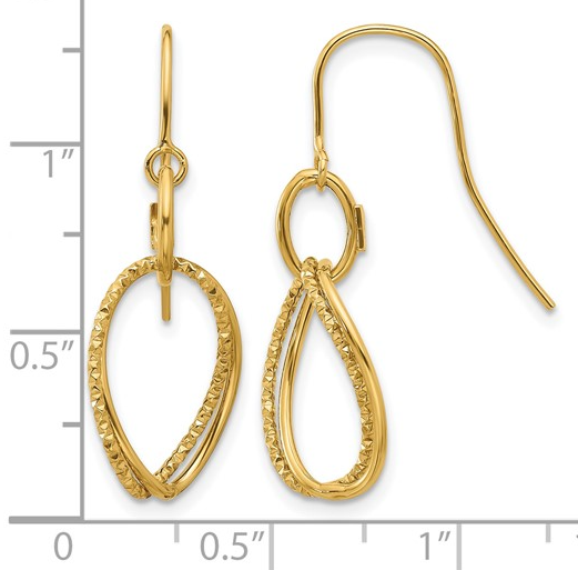 TC02 10K Yellow Gold Polished & Textured Shepard Hook Dangle Earrings 0