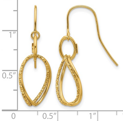 TC02 10K Yellow Gold Polished & Textured Shepard Hook Dangle Earrings 0
