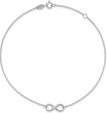 10LF550-9 10K White Gold 9Inch Infinity Anklet w/ 1Inch Extender 0