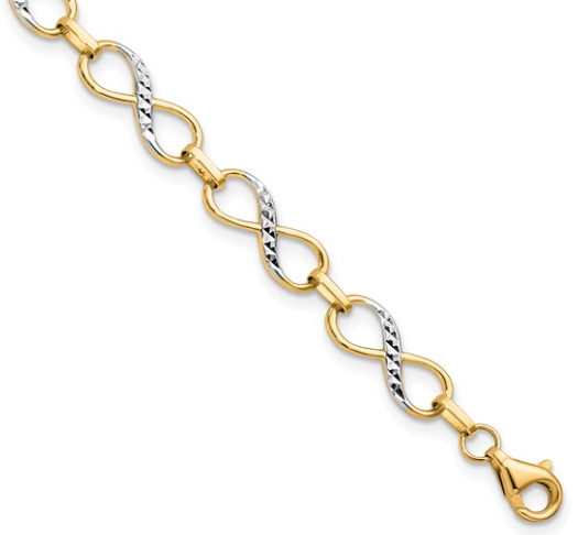 10LF567-7.25 10K Two-Toned 7.25Inch Diamond Cut Infinity Bracelet 0