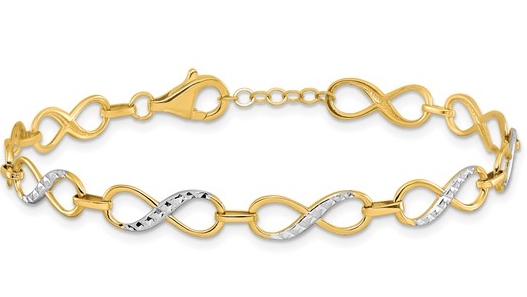 10LF567-7.25 10K Two-Toned 7.25Inch Diamond Cut Infinity Bracelet 0