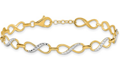 10LF567-7.25 10K Two-Toned 7.25Inch Diamond Cut Infinity Bracelet 0
