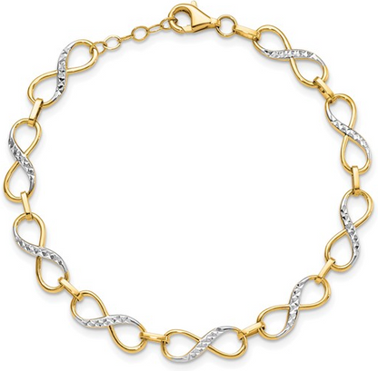 10LF567-7.25 10K Two-Toned 7.25Inch Diamond Cut Infinity Bracelet 0