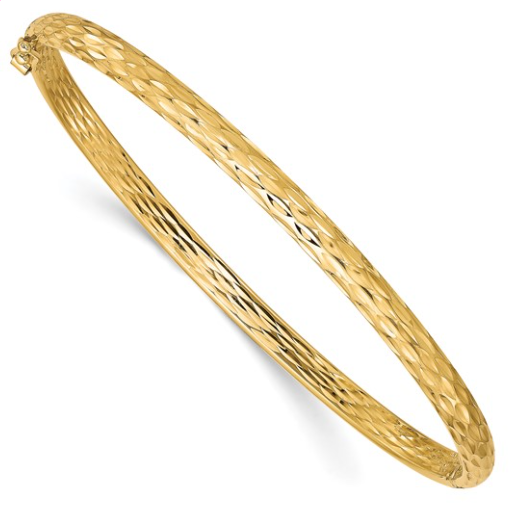 10LF581 10K Yellow Gold Polished &amp; Diamond Cut 4.2mm Hinged Bangle 0