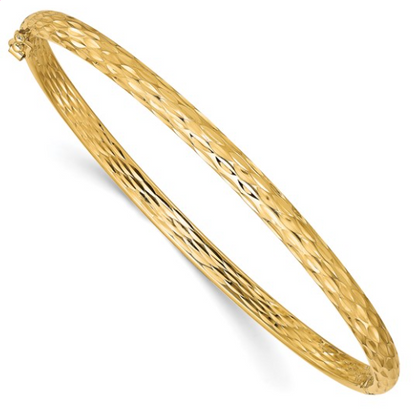 10LF581 10K Yellow Gold Polished &amp; Diamond Cut 4.2mm Hinged Bangle 0