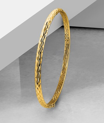 10LF581 10K Yellow Gold Polished &amp; Diamond Cut 4.2mm Hinged Bangle 0