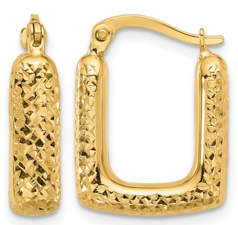 10LE596 10K Yellow Gold Polished & Diamond Cut Square Hoop Earrings 0