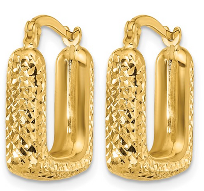 10LE596 10K Yellow Gold Polished & Diamond Cut Square Hoop Earrings 0