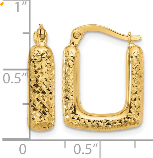 10LE596 10K Yellow Gold Polished & Diamond Cut Square Hoop Earrings 0