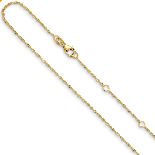 1370-18+2 10K Yellow Gold 1.0mm 18Inch Singapore 1in+1in Adjustable Chain 0