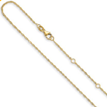 1370-18+2 10K Yellow Gold 1.0mm 18Inch Singapore 1in+1in Adjustable Chain 0