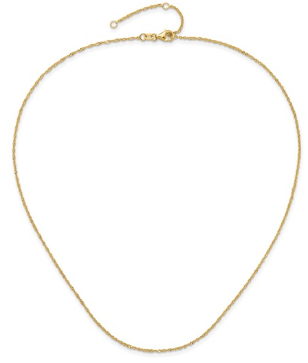 1370-18+2 10K Yellow Gold 1.0mm 18Inch Singapore 1in+1in Adjustable Chain 0