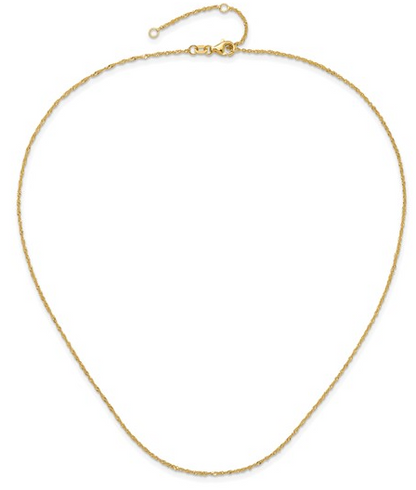 1370-18+2 10K Yellow Gold 1.0mm 18Inch Singapore 1in+1in Adjustable Chain 0
