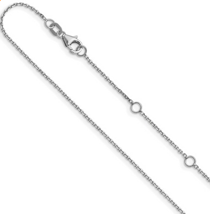5386-16+2 10K White Gold 16Inch .8mm Diamond Cut Round Cable 1in+1in Chain 0