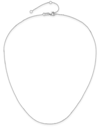 5386-16+2 10K White Gold 16Inch .8mm Diamond Cut Round Cable 1in+1in Chain 0