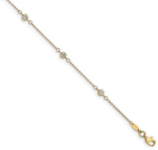 10LF649-9 10K Yellow Gold CZ Polished 9in Plus 1in Ext. Anklet 0