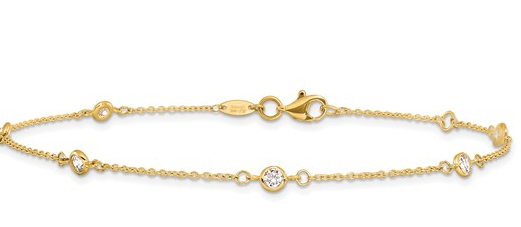 10LF649-9 10K Yellow Gold CZ Polished 9in Plus 1in Ext. Anklet 0
