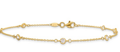 10LF649-9 10K Yellow Gold CZ Polished 9in Plus 1in Ext. Anklet 0