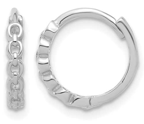 10LE671W 10K White Gold Polished Round Link Pattern Huggie Hoop Earrings 0