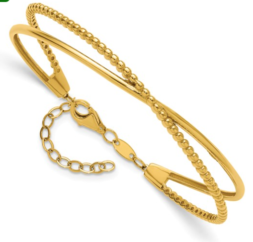 10LF703 10K Yellow Gold Polished & Beaded w/1in Safety Chain Cuff Bracelet 0