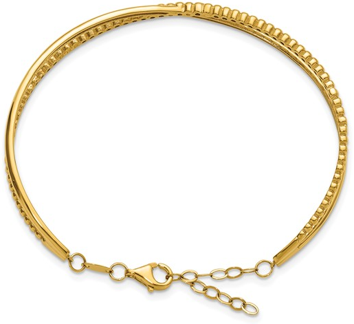 10LF703 10K Yellow Gold Polished & Beaded w/1in Safety Chain Cuff Bracelet 0