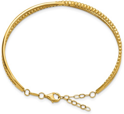 10LF703 10K Yellow Gold Polished & Beaded w/1in Safety Chain Cuff Bracelet 0