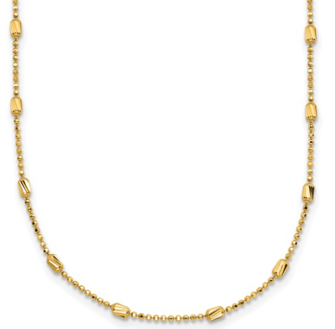10LF697-16.5 10K Yellow Gold Polished & Diamond Cut Fancy Bead Necklace w/1in Ext. 0