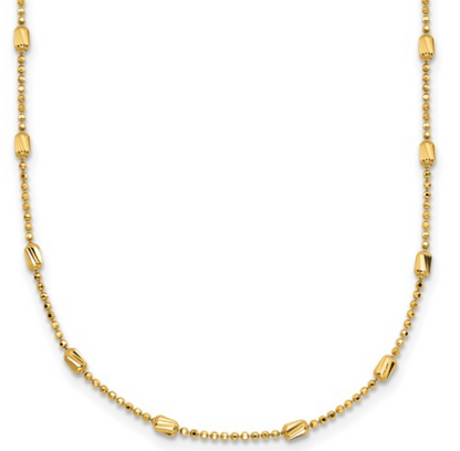 10LF697-16.5 10K Yellow Gold Polished & Diamond Cut Fancy Bead Necklace w/1in Ext. 0
