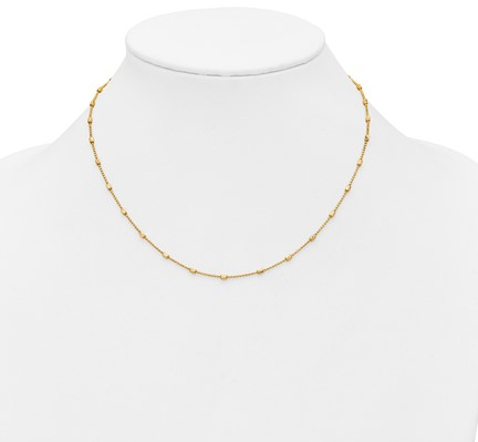 10LF697-16.5 10K Yellow Gold Polished & Diamond Cut Fancy Bead Necklace w/1in Ext. 0