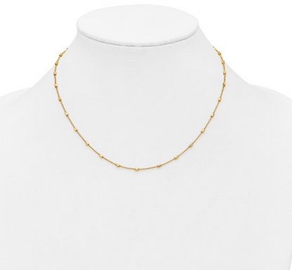 10LF697-16.5 10K Yellow Gold Polished & Diamond Cut Fancy Bead Necklace w/1in Ext. 0