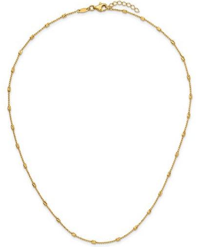 10LF697-16.5 10K Yellow Gold Polished & Diamond Cut Fancy Bead Necklace w/1in Ext. 0