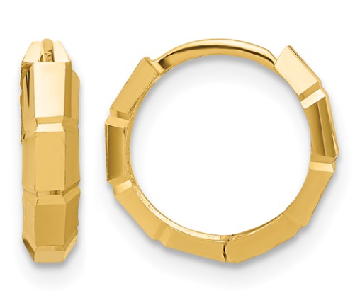10LE673 10K Yellow Gold Polished & Diamond Cut Huggie Hoop Earrings 0