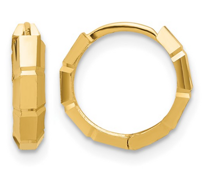 10LE673 10K Yellow Gold Polished & Diamond Cut Huggie Hoop Earrings 0