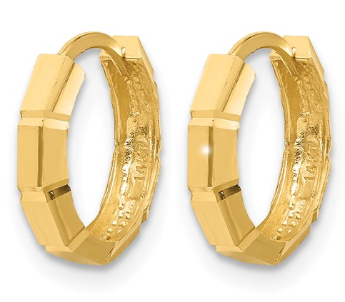 10LE673 10K Yellow Gold Polished & Diamond Cut Huggie Hoop Earrings 0