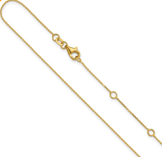 1421-18+2 14K Yellow Gold .85mm Diamond Cut Square Cable 1in+1in Adjustable Chain 0