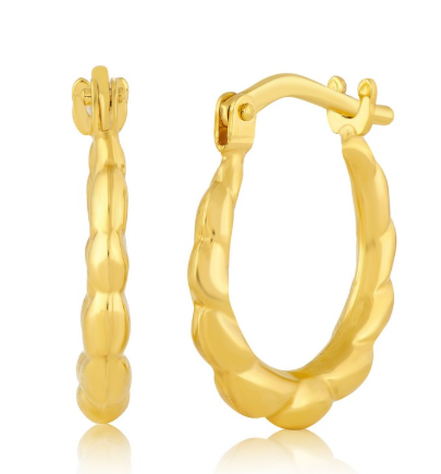 14A-513 14K YG Filled 14mm Puffed Twist Hoop Earrings 0