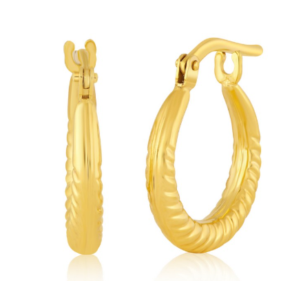 14A-521 14K YG Filled 13mm Lined Puffed Hoop Earrings 0