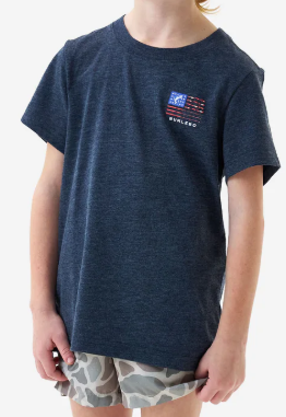 Y-SST-FUSA-NVY Burlebo Youth Fishing USA T-Shirt Heather Navy