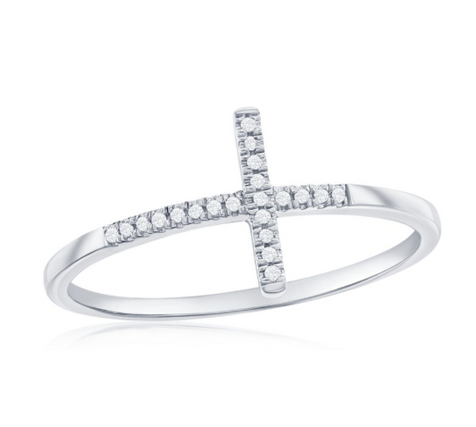 DIW-3057  Sterling Silver Sideways Cross Diamond Ring 0