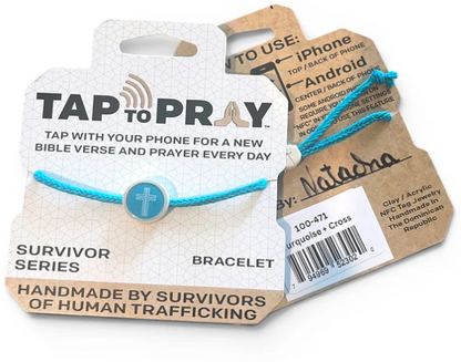 100-471 Tap to Pray Survivor Series Bracelet - Turquoise + Cross 0