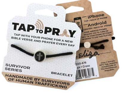 100-476 Tap to Pray Survivor Series Bracelet - Onyx + Cross 0