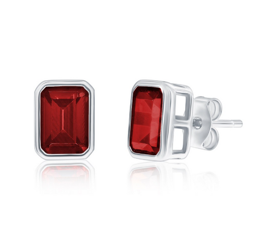 Col-188 D-9353 Sterling Silver Emerald Cut CZ Birthstone Stud Earrings 0
