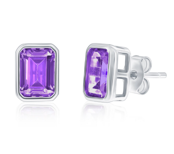 Col-188 D-9353 Sterling Silver Emerald Cut CZ Birthstone Stud Earrings 0