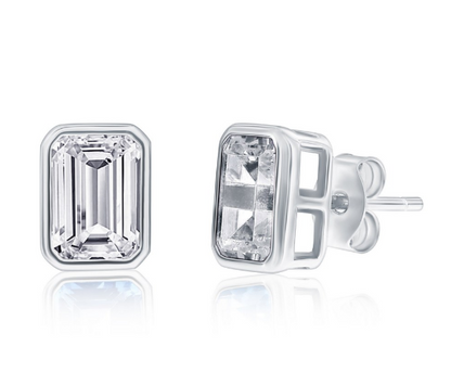 Col-188 D-9353 Sterling Silver Emerald Cut CZ Birthstone Stud Earrings 0